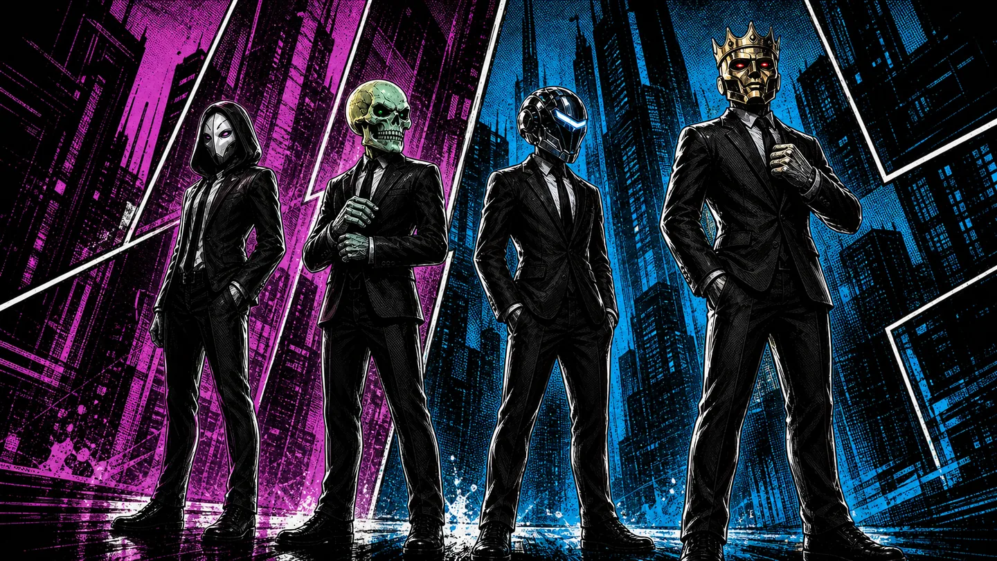 The four masked Hackers Anonymous crew members